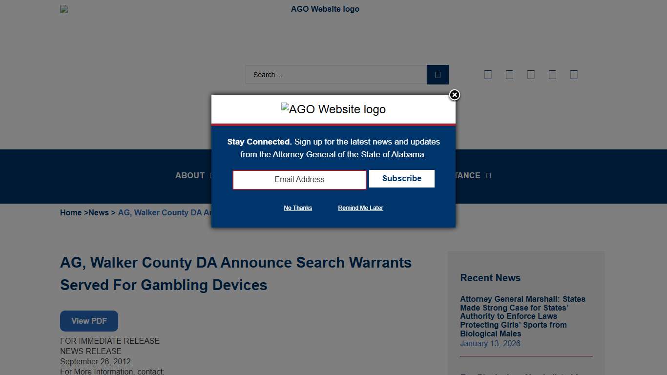 AG, Walker County DA Announce Search Warrants Served For Gambling Devices - Alabama Attorney General's Office